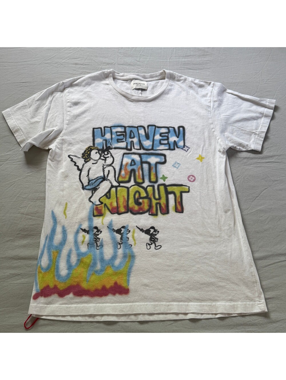 Lifted Anchors Heaven At Night Tee XL White Cherub Flames Cyber Y2K Streetwear